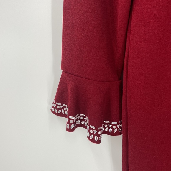 Spence red knit shift dress long sleeves with flare and silver sparkle detail - Picture 9 of 11